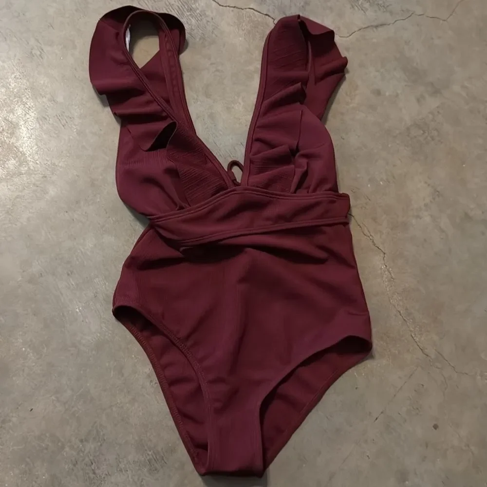 Ladies One Piece Swimsuit Ruffle High Waist Women Swimwear